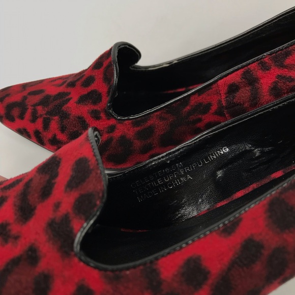 Bellini 6.5 Red Leopard Loafer Style Slip On Heels - Picture 5 of 8